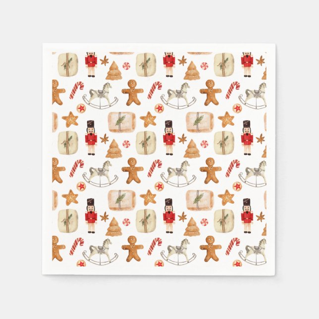 Christmas Festive Nutcracker Cookie Candycane  Napkin (Front)