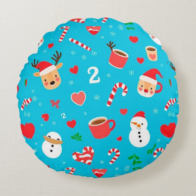 Christmas festive pattern round cushion (Front)