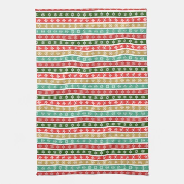 Christmas Festive patterns and colours Tea Towel (Vertical)