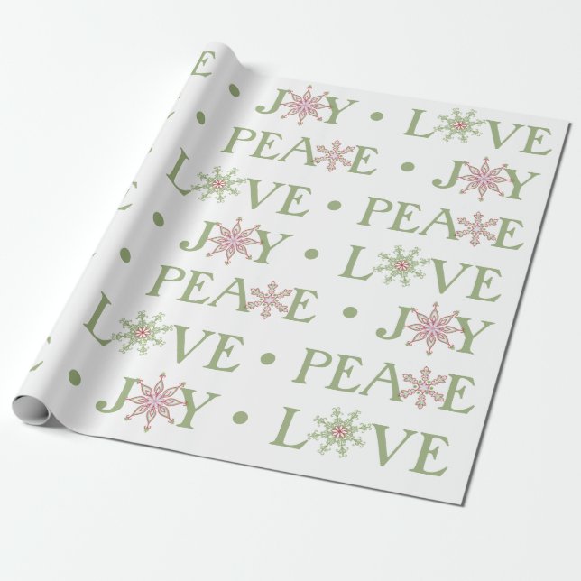 Christmas Festive Peace Joy Love Typography Wrapping Paper (Unrolled)