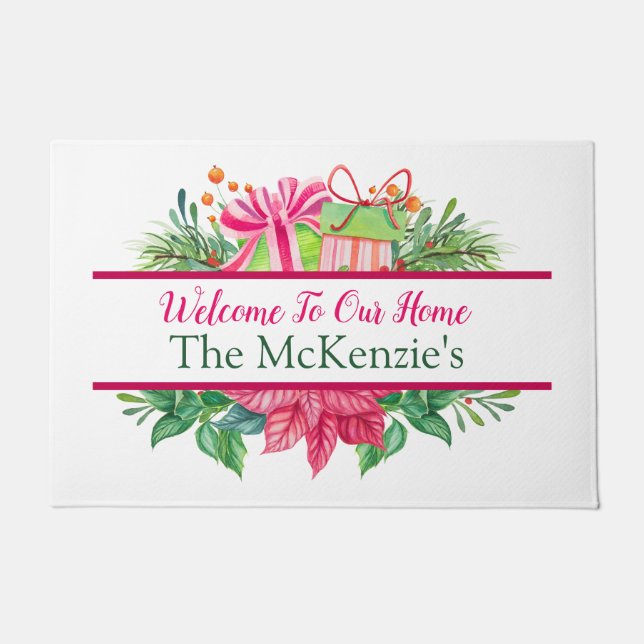 Christmas Festive Personalised Welcome  Doormat (Front)