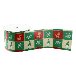 Christmas | Festive Plaid with Santa’s Reindeer  Grosgrain Ribbon