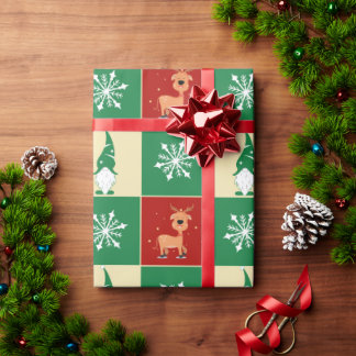 Christmas | Festive Plaid with Santa’s Reindeer  Wrapping Paper