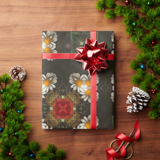 Christmas festive red cross abstract daisies wrapping paper