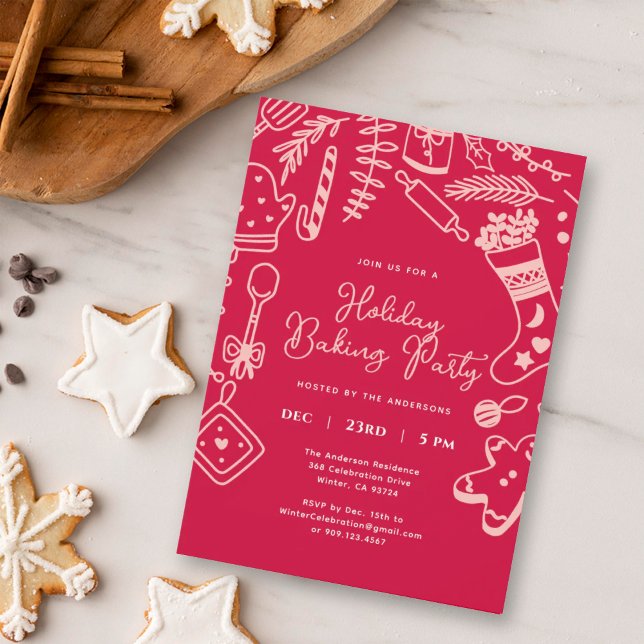 Christmas festive Red Holiday Baking Party  Invitation (Creator Uploaded)