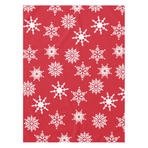Christmas Festive Red & White Snowflakes Stars Tablecloth