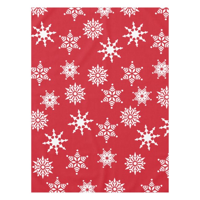 Christmas Festive Red & White Snowflakes Stars Tablecloth (Front)