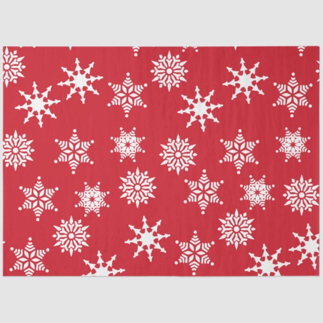 Christmas Festive Red & White Snowflakes Stars  Tissue Paper (Front)