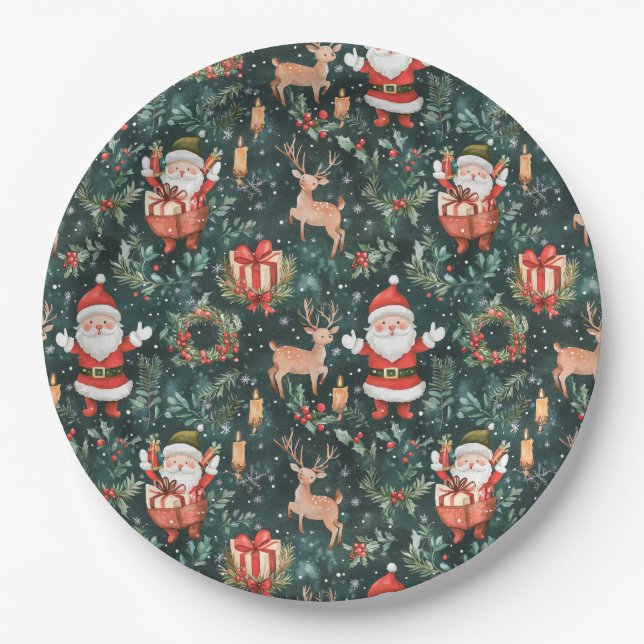 Christmas Festive Santa Claus Paper Plate (Front)