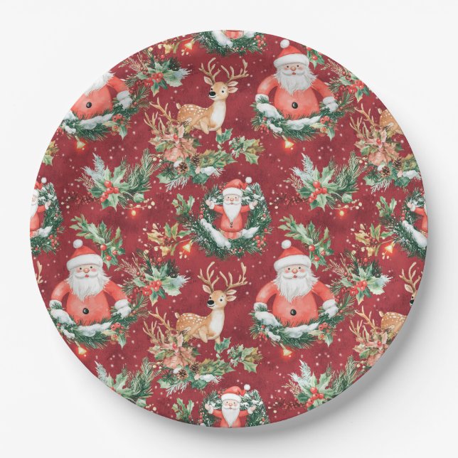 Christmas Festive Santa Claus Paper Plate (Front)