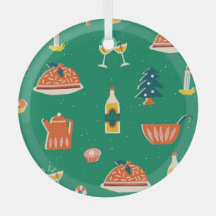 Christmas festive table, vintage pattern. glass tree decoration