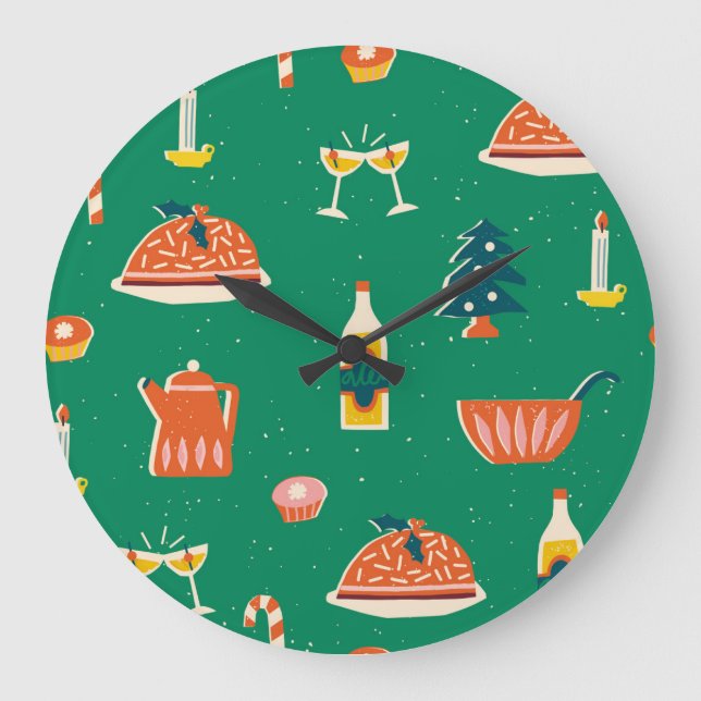 Christmas festive table, vintage pattern. large clock (Front)