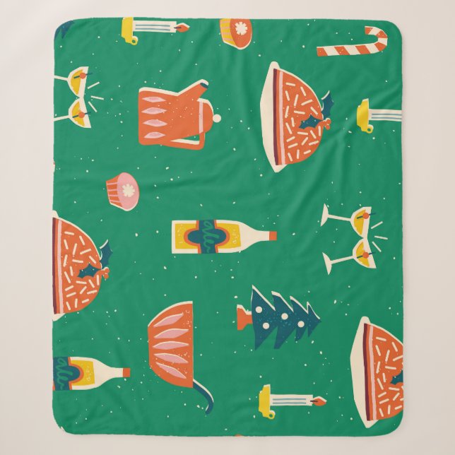 Christmas festive table, vintage pattern. sherpa blanket (Front)