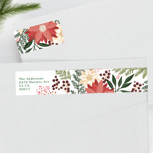 Christmas Festive Watercolor Flora Return Address Wrap Around Label