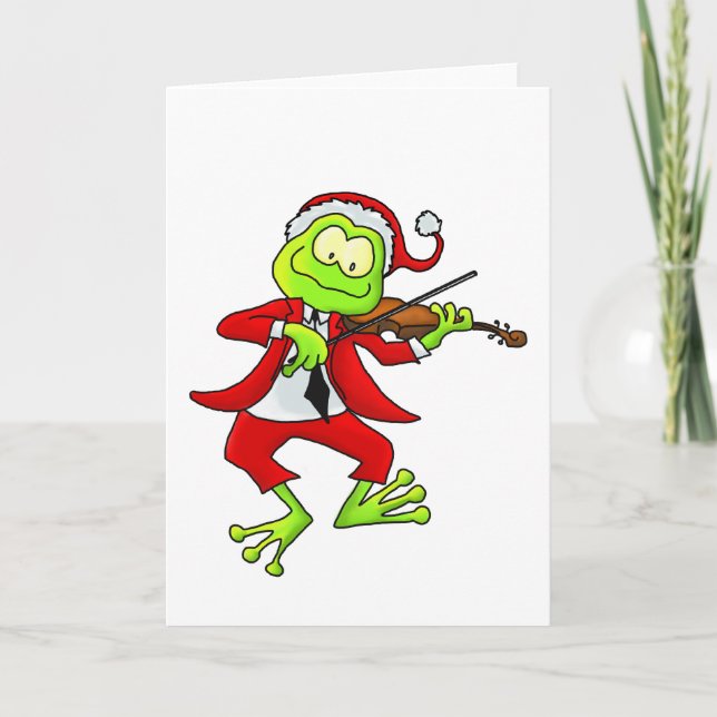 Christmas Fiddle Frog Holiday Card (Front)