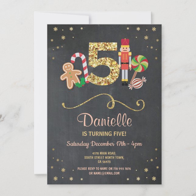 Christmas Fifth 5 Birthday Holidays 5 Invite (Front)