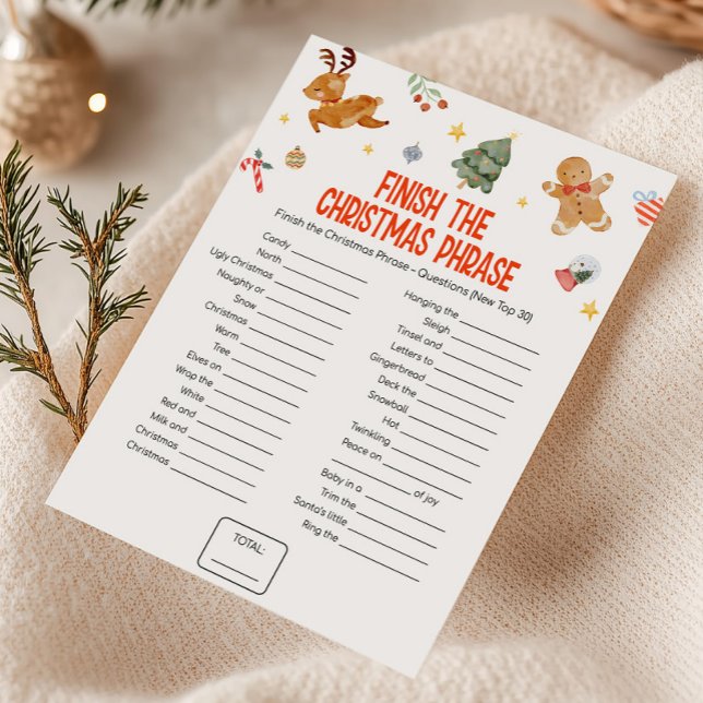 Christmas Finish the Christmas Phrase Game Holiday Card (Christmas Party Games )