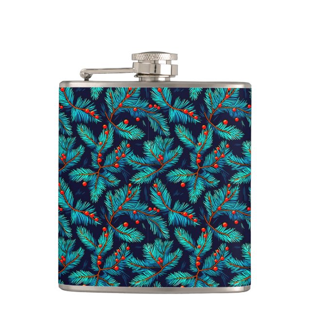 Christmas Fir Branch Pattern-82397 Hip Flask (Front)