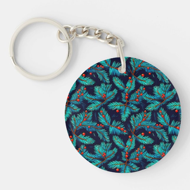 Christmas Fir Branch Pattern-82397 Key Ring (Front)