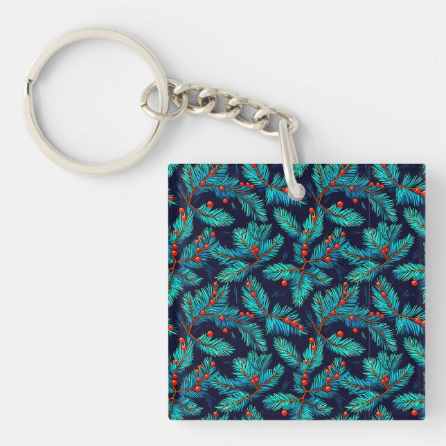 Christmas Fir Branch Pattern-82397 Key Ring (Front)