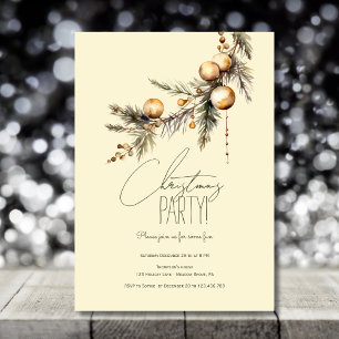 Christmas fir branch with golden balls party invitation