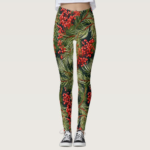 Christmas Fir Branches and Berries Leggings