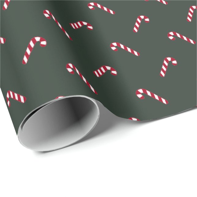 Christmas fir green red cute candy cane elegant wrapping paper (Roll Corner)