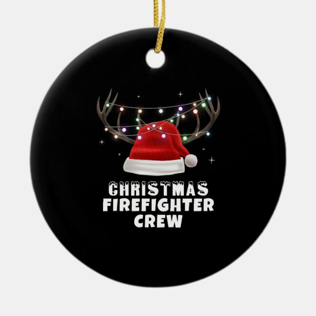 Christmas Firefighter Crew Ceramic Ornament (Front)