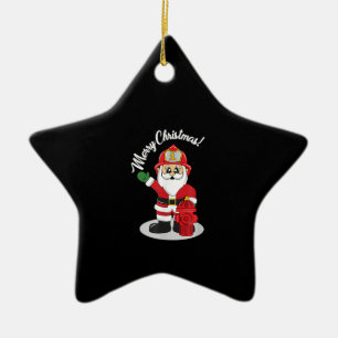 Christmas Firefighter Santa Winter Ceramic Ornament