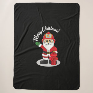 Christmas Firefighter Santa Winter Sherpa Blanket