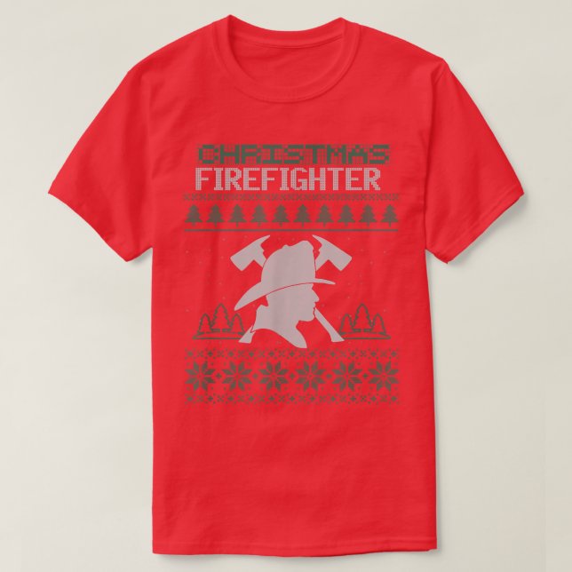 Christmas Firefighters Office Holiday Party  T-Shirt (Design Front)