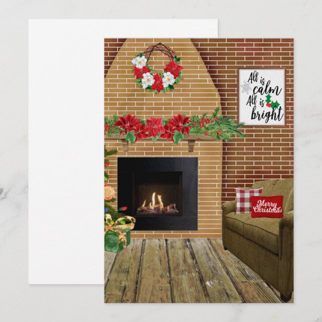 Christmas Fireplace All Is Calm All Is Bright Card (Front/Back)