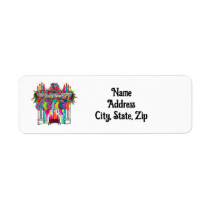 Christmas Fireplace Boho Cute Pink Holiday Address Return Address Label