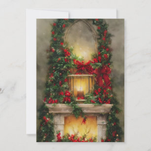 Christmas fireplace budget  holiday card