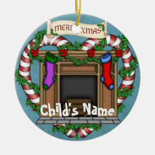 Christmas fireplace ceramic ornament