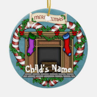 Christmas fireplace ceramic ornament