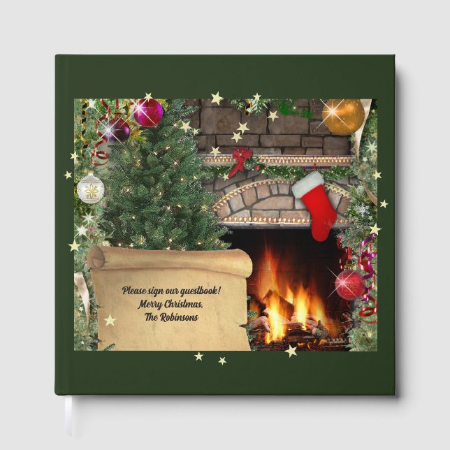 Christmas Fireplace (customisable) Guest Book (Front)