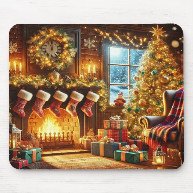 Christmas fireplace & tree in a winter wonderland  mouse pad (Front)