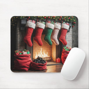 Christmas Fireplace With Sack of Coal Mouse Pad