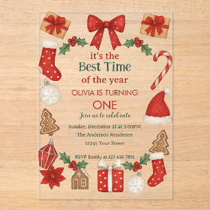 Christmas First Birthday Invitation   Festive
