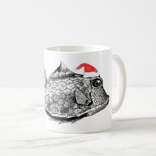 Christmas Fish (Coffer-fish) with Santa Hat Coffee Mug