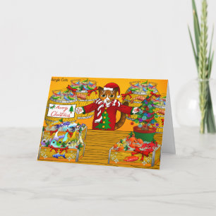 Christmas Fish Market Stall Cat Card