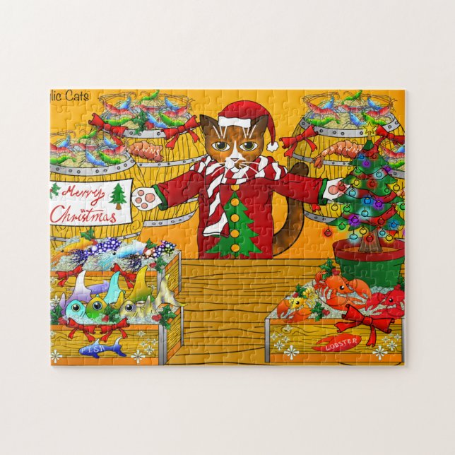 Christmas Fish Market Stall Cat Jigsaw Puzzle (Horizontal)