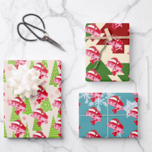 Christmas Fish Santa Hat Funny Fishing Wrapping Paper Sheet