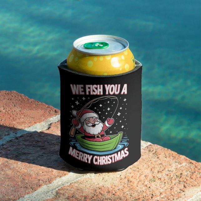 Christmas Fisherman Fishing Funny Cool Santa Claus Can Cooler (In Situ Pool)