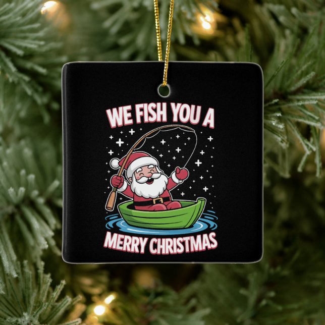 Christmas Fisherman Fishing Funny Cool Santa Claus Ceramic Ornament (Tree)