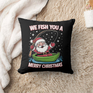 Christmas Fisherman Fishing Funny Cool Santa Claus Cushion