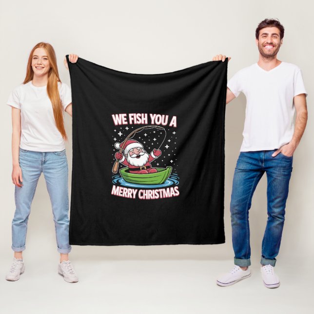Christmas Fisherman Fishing Funny Cool Santa Claus Fleece Blanket (In Situ)