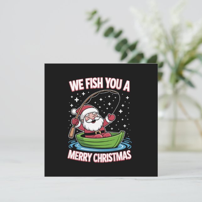 Christmas Fisherman Fishing Funny Cool Santa Claus Holiday Card (Standing Front)