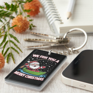 Christmas Fisherman Fishing Funny Cool Santa Claus Key Ring